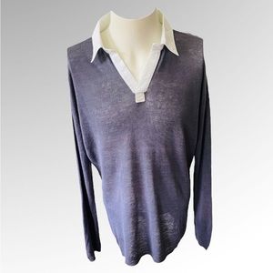 ISLAND COMPANY Linen Mens White Collar Sweater Size Large